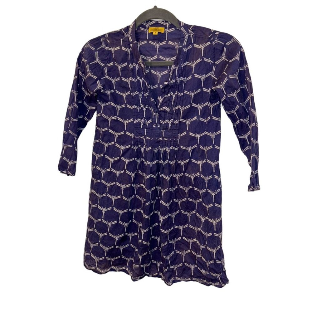 Roberta Roller Rabbit blue white Indian Block Print Dragonfly tunic dres…